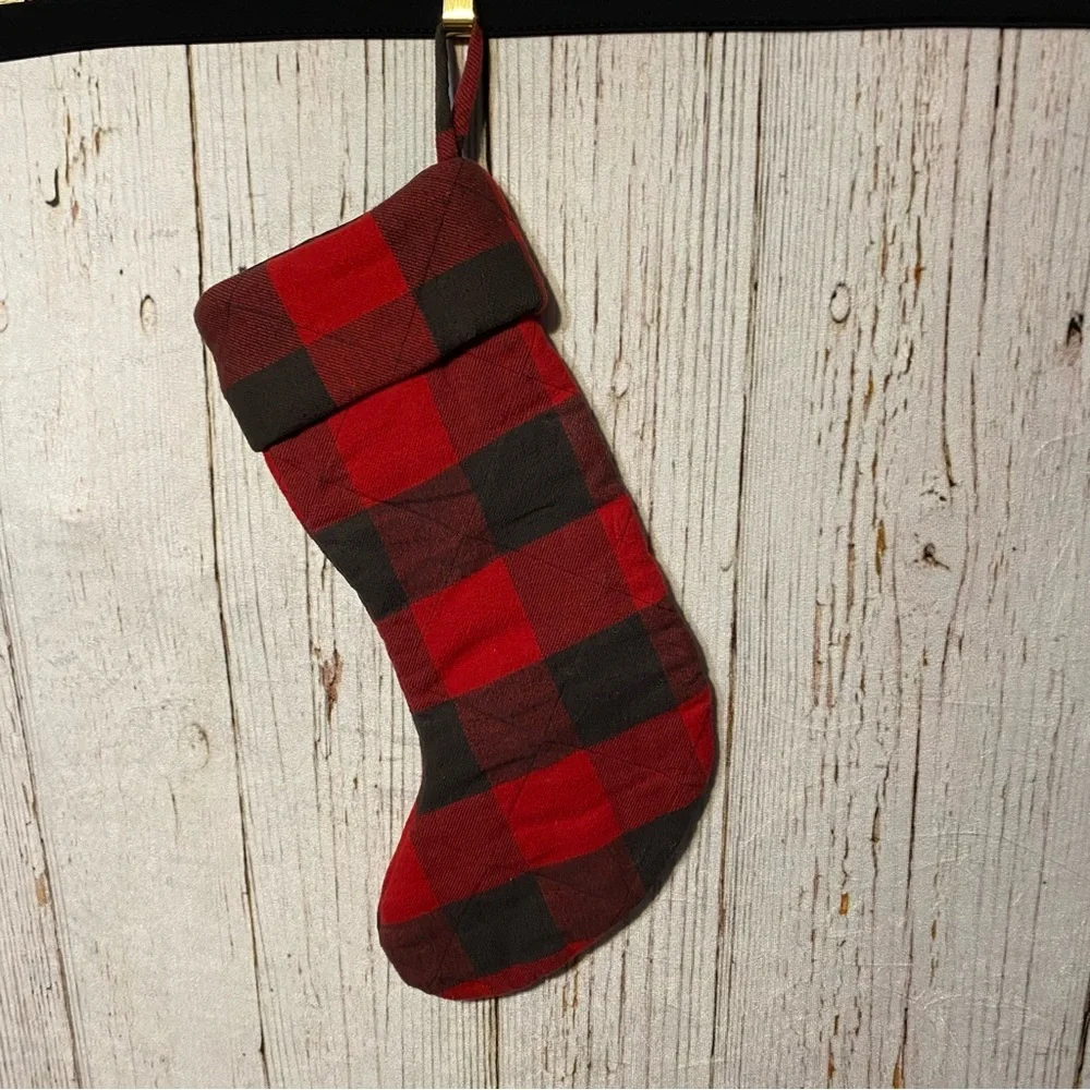 Target Christmas Stocking Red Black Buffalo Check Plaid Cotton Made India 2016